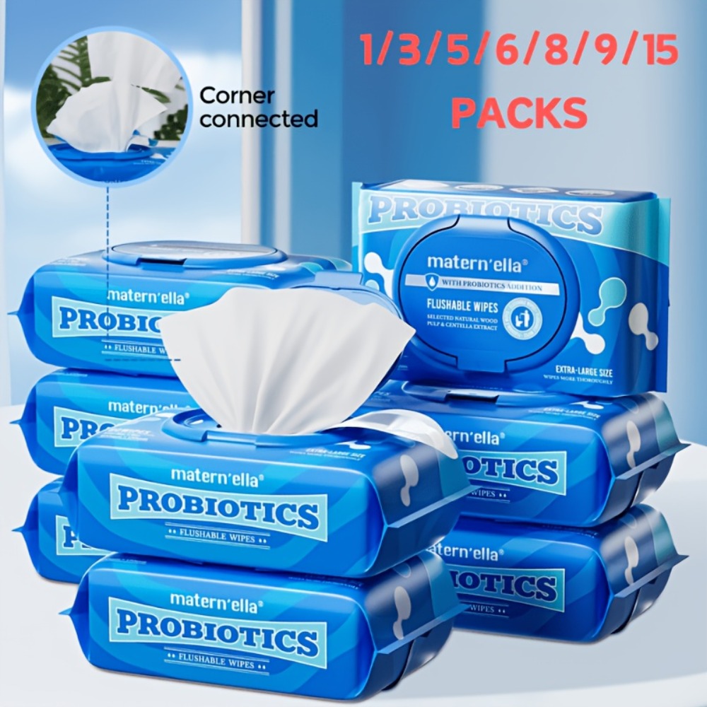 Flushable Wet Wipes with Probiotics ¨C Plant-Based Fibers, Fragrance Free, Sewer Safe, Soft & Thick Disposable Butt Wipes for Adults, Incontinence & Personal Care (1/3/5/6/8/9/15 Packs)