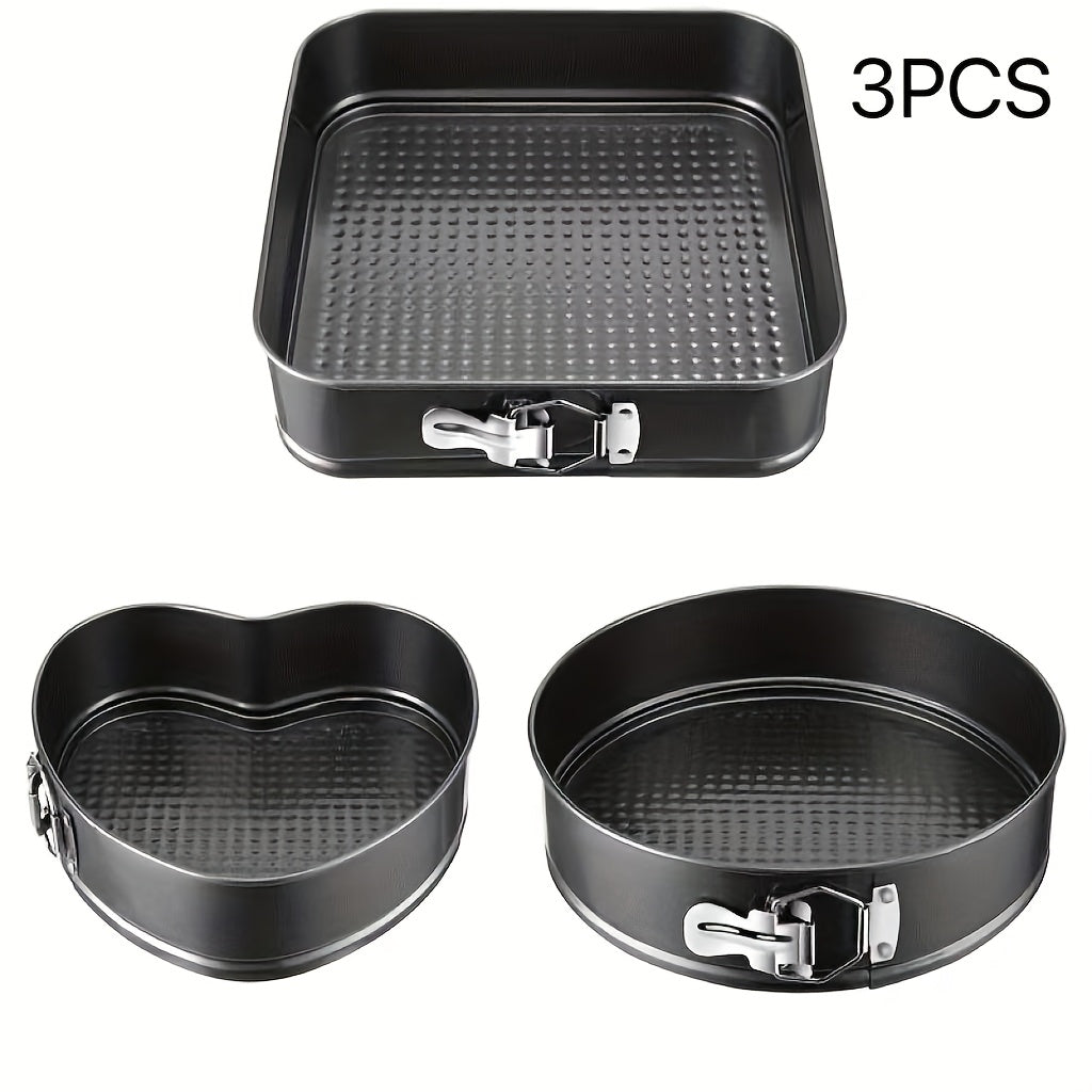Removable Bottom Cake Pan Set, Nonstick Carbon Steel Round & Heart Shaped Springform Baking Pans, Easy Release Cake Molds for Cheesecake Mousse Layer Cake, 3-Piece or 6-Piece, Black