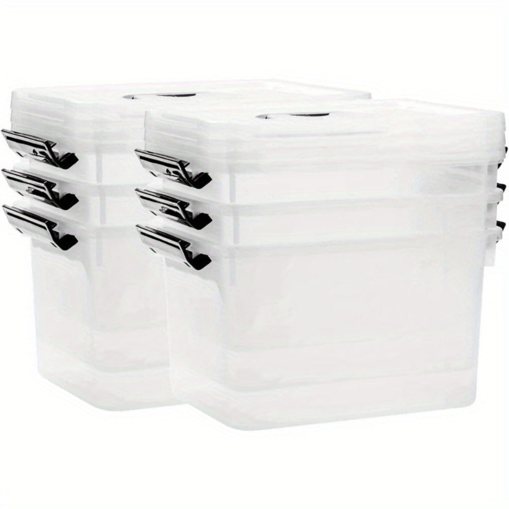 6-Pack Clear Storage Boxes with Latches & Lids ¨C 6 Quart Stackable Plastic Organizer Containers for Home, Bedroom, Bathroom & Kitchen
