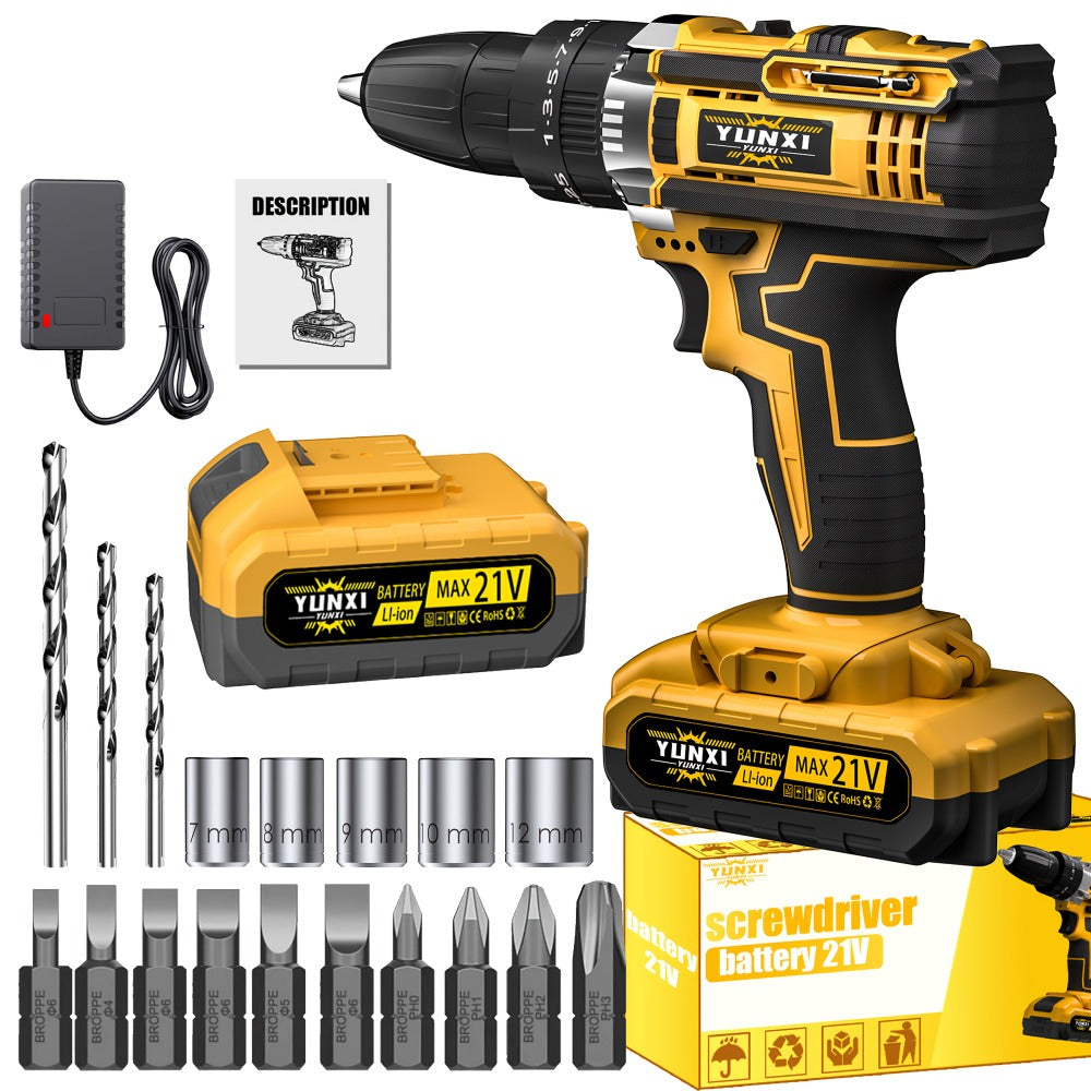 Cordless Impact Wrench 21V Brushless Electric Drill Set with 4000mAh Battery, Toolbox & Full Accessories, Wireless Power Drill for Automotive, Home & Industrial Use, Men's Gift