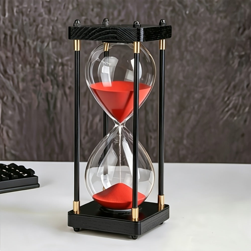 Hourglass Timer 60 Minute Wooden Sand Timer Decorative Glass - Vintage Home Decor for Kitchen, Office & Bedroom | Great Gift for Birthday, Christmas, Valentine's Day & Thanksgiving | 11.81x3.74in