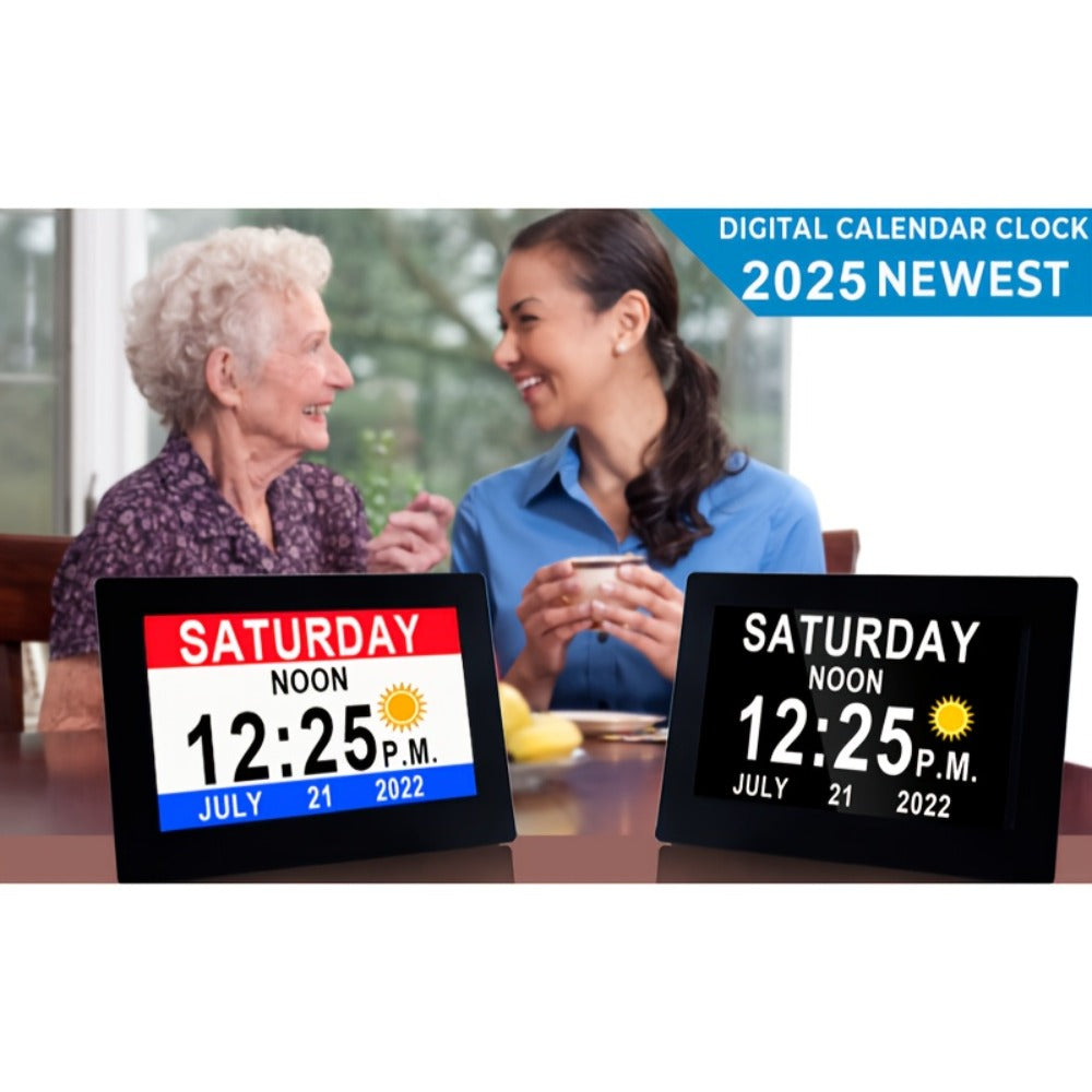 Digital Photo Frame Clock Large Display Calendar Alarm Clock for Seniors USB Powered Supports Photo Video Playback 7 10.1 Inch Bedroom Decor