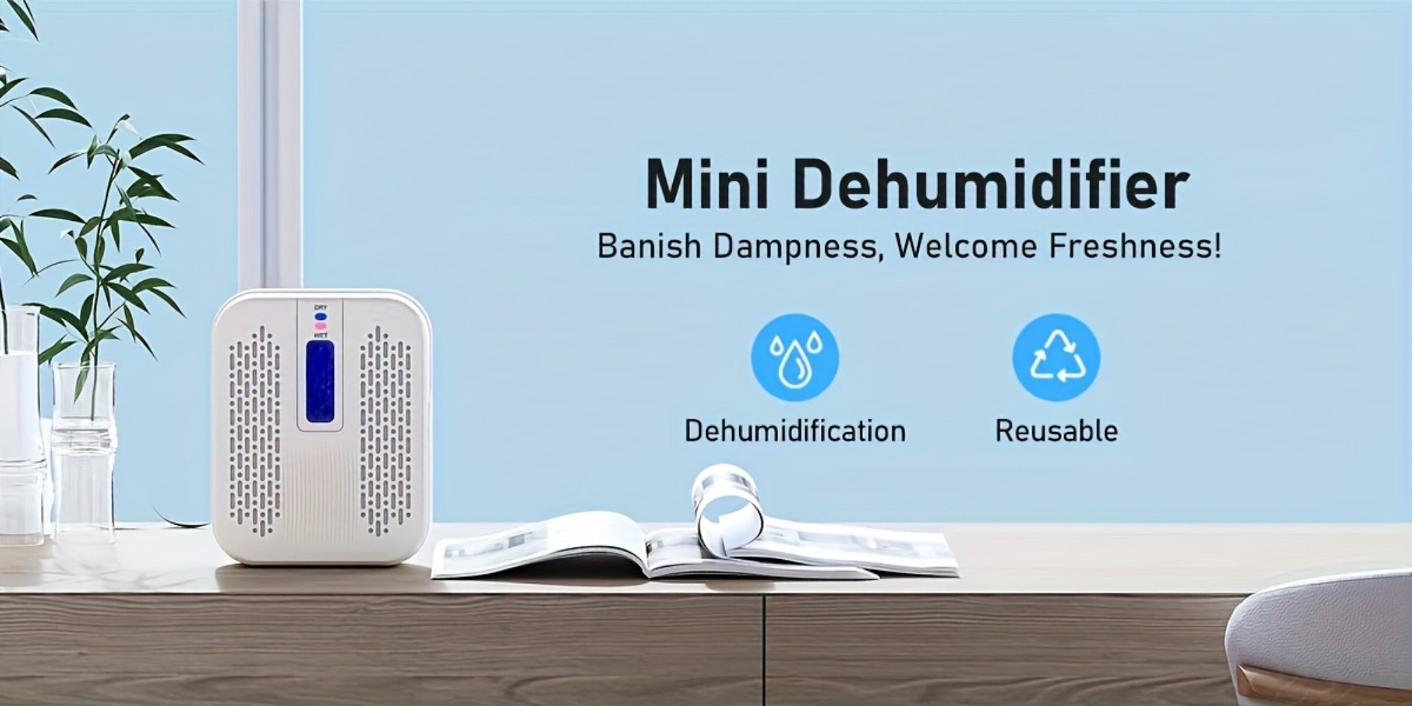 Mini Rechargeable Dehumidifier ¨C Portable Silica Gel Moisture Absorber for Closet, Bathroom, Car, Wardrobe & Bookcase, Reusable Small Dehumidifier with Color-Changing Crystals, Up to 35 Sq Ft Coverage