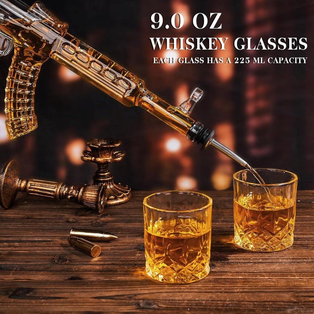 Gun Whiskey Decanter Set with Glasses Military Themed Liquor Dispenser AK47 M1911 Revolver Shaped Decanter for Home Bar Gifts for Men Dad Husband Birthday