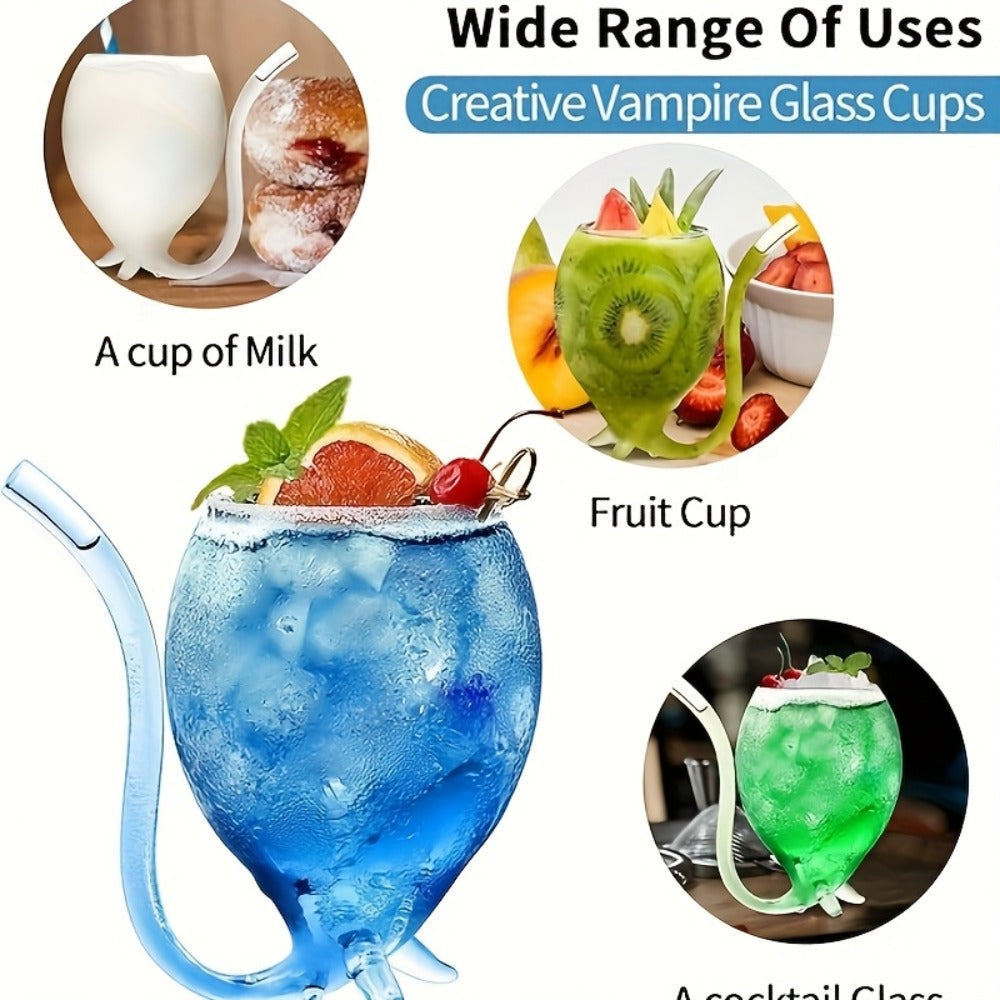 Halloween Cocktail Glasses Set of 4 ¨C 12 Oz Vampire Crane Tail Pirate-Themed Cups with Straw ¨C Reusable Insulated Drinkware for Champagne, Juice & Ice Cream ¨C Halloween & Christmas Party