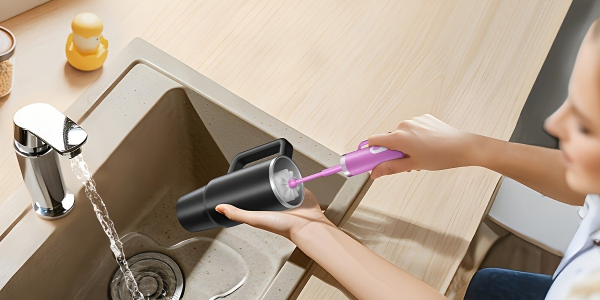 Electric Cup Scrubber Bottle Brush Cleaner ¨C 2-Speed IPX6 Waterproof, Type-C Rechargeable, Deep Cleans 40oz Mugs, Tumblers & Hydration Bottles, Long Straw Brush Included, Wall Mount Storage, Kitchen Cleaning Tool