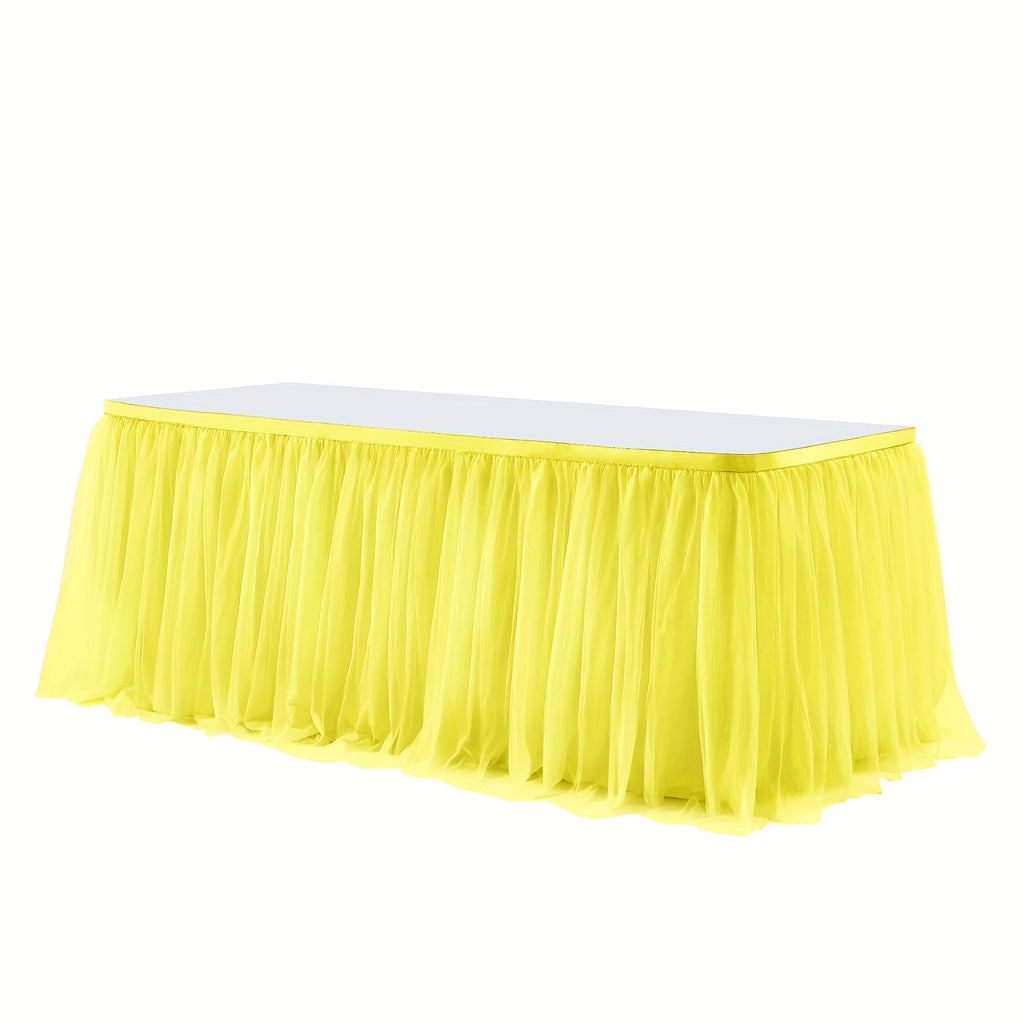 Pink Tutu Table Skirt 6ft ¨C Ruffle Tulle Table Skirt for Rectangle & Round Tables, Princess Girls Birthday Party, Cake Dessert Table Decor, Gold Brim, Multiple Colors Available