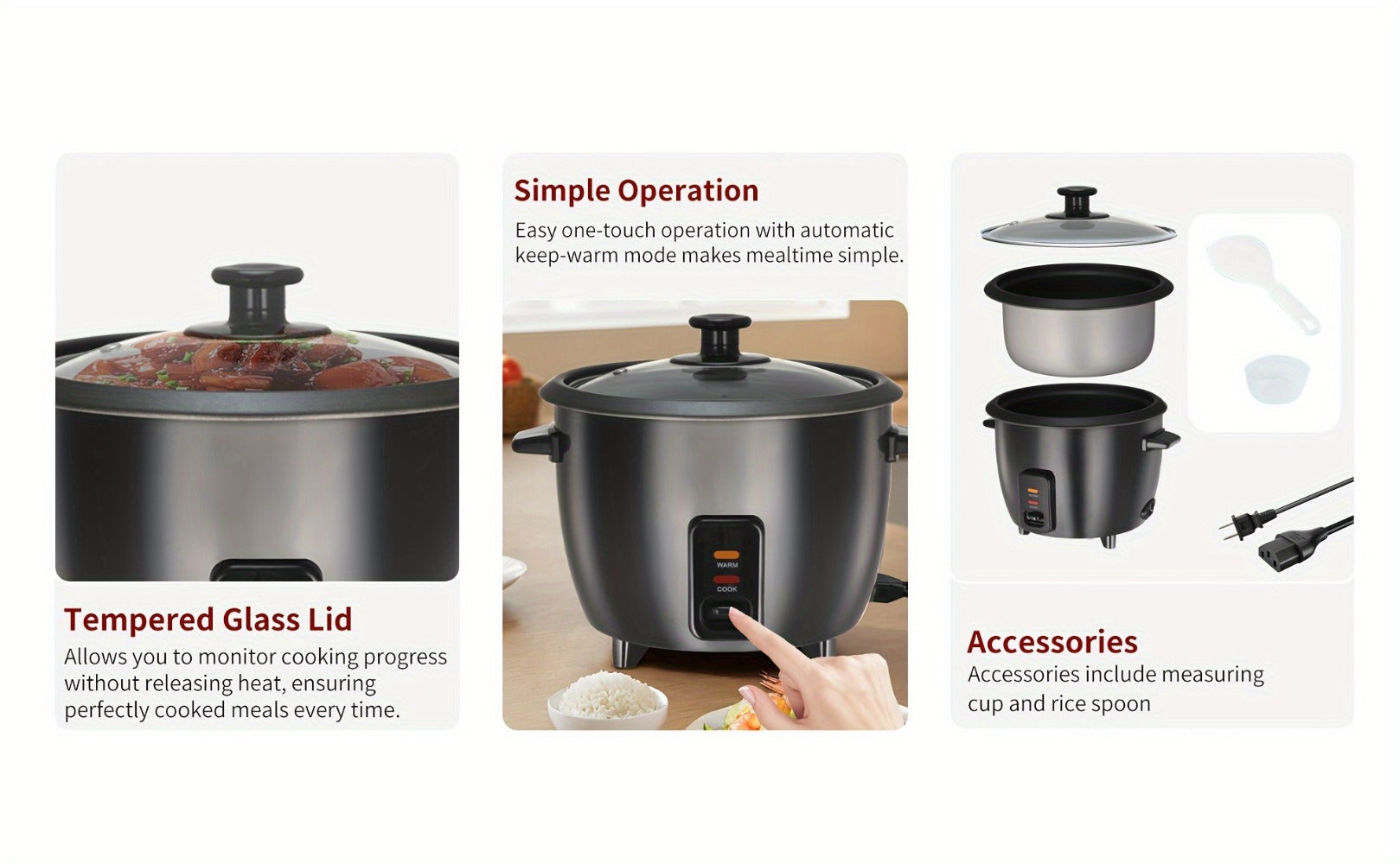 Rice Cooker & Yogurt Maker 1.5Qt ¨C 6-Cup Non-Stick Electric Rice Cooker with Auto Keep Warm, One-Touch, Stainless Steel Liner, Steamer for Rice, Oatmeal, Soup & Yogurt