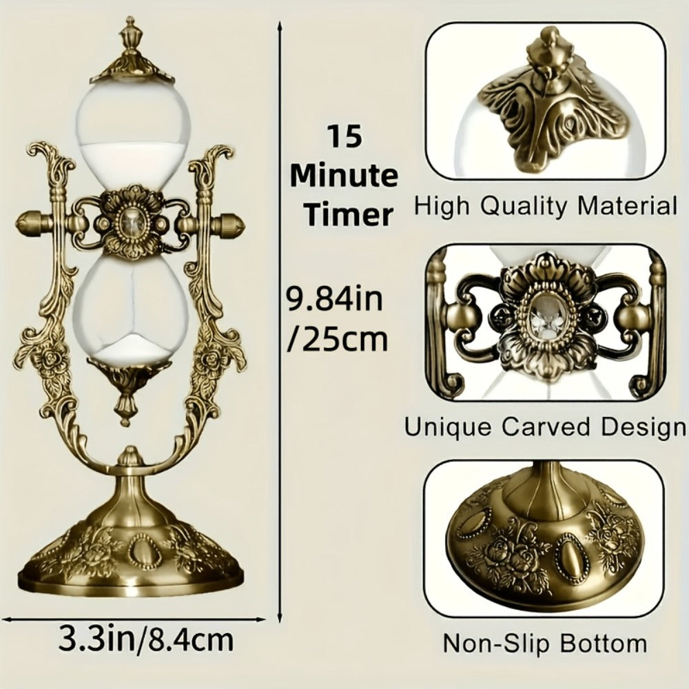 Sand Timer Hourglass Vintage Brass Metal Sand Clock 360¡ã Rotating Decorative Hourglass Timer for Home Office Desk Decor Unique Gift for Christmas Birthday