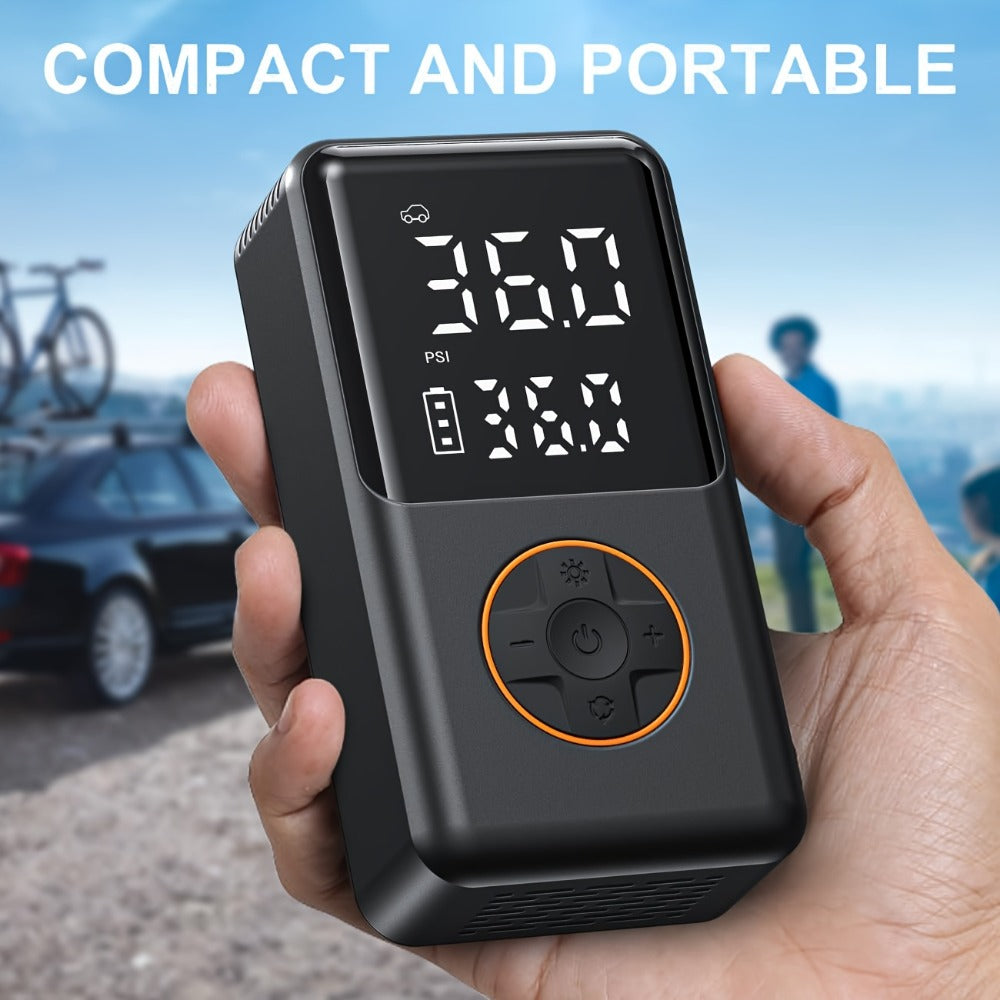 Portable Tire Inflator Cordless 150PSI Electric Air Compressor Pump with LCD Display, Auto Shut-Off, LED Light & Preset Pressure for Car Motorcycle Bike Sports Ball Camping Outdoor Emergency