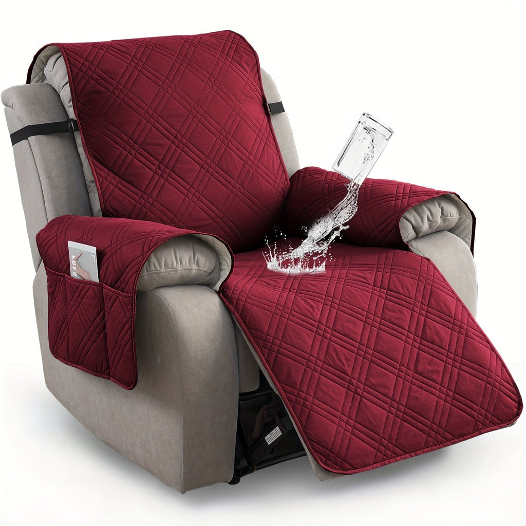 Recliner Chair Cover Waterproof Non-Slip Sofa Slipcover with Pocket Pet Scratch Resistant Washable Furniture Protector for Living Room Multiple Colors