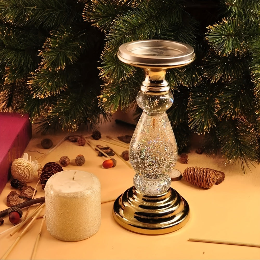 LED Swirling Candle Holder with On/Off Switch ¨C Polished Acrylic Pedestal Base Fits 3-Wick Candles Up to 4 Inch Silver Gold Centerpiece for Home Decor Wedding Table Holiday Christmas Gift