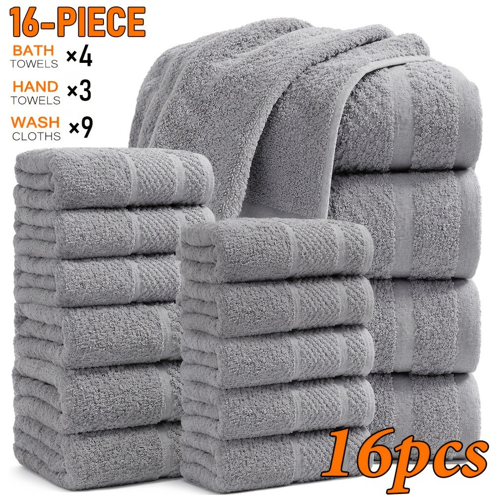Bath Towel Set 450GSM Soft Absorbent - 12 16 18 Piece Cotton Blended Solid Color Bathroom Towels Set for Bath Hand Face | Hotel Spa Quality | Travel Shower Home | Multiple Colors & Sizes Available
