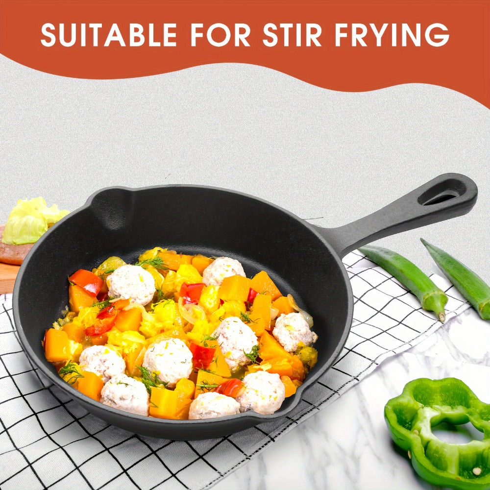 Cast Iron Skillet Set 3pcs - Non-Stick with Drip Spout, Pre-Seasoned Cookware for Holiday Cooking RV Campfire Outdoor Grilling, Heavy Duty Kitchen Frying Pan Set