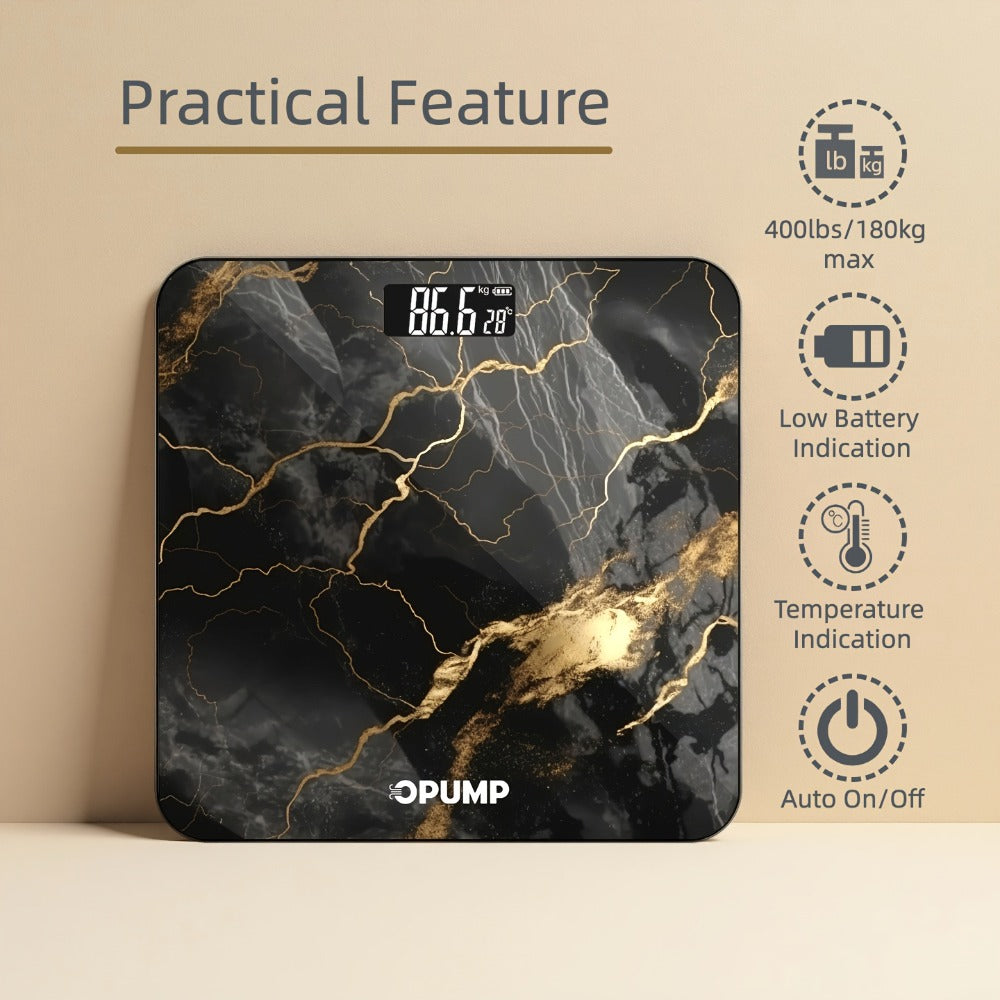OPUMP Bathroom Scale 400lb ¨C Highly Accurate Digital Body Weight Scale with Backlit LED Display, Batteries Included, Measures up to 400lb/180kg, Multiple Colors ¨C Black Marble, Bronze, Sapphire & More