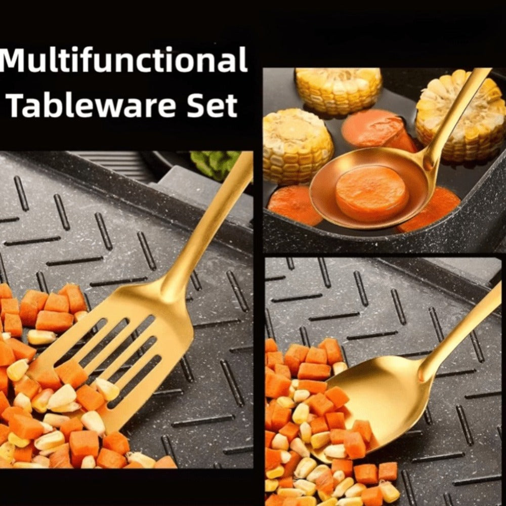 6 Piece Korean Style Stainless Steel Kitchen Utensil Set Cooking Spoons Spatula Ladle Strainer Hot Pot Clips for Cooking Buffet Restaurant