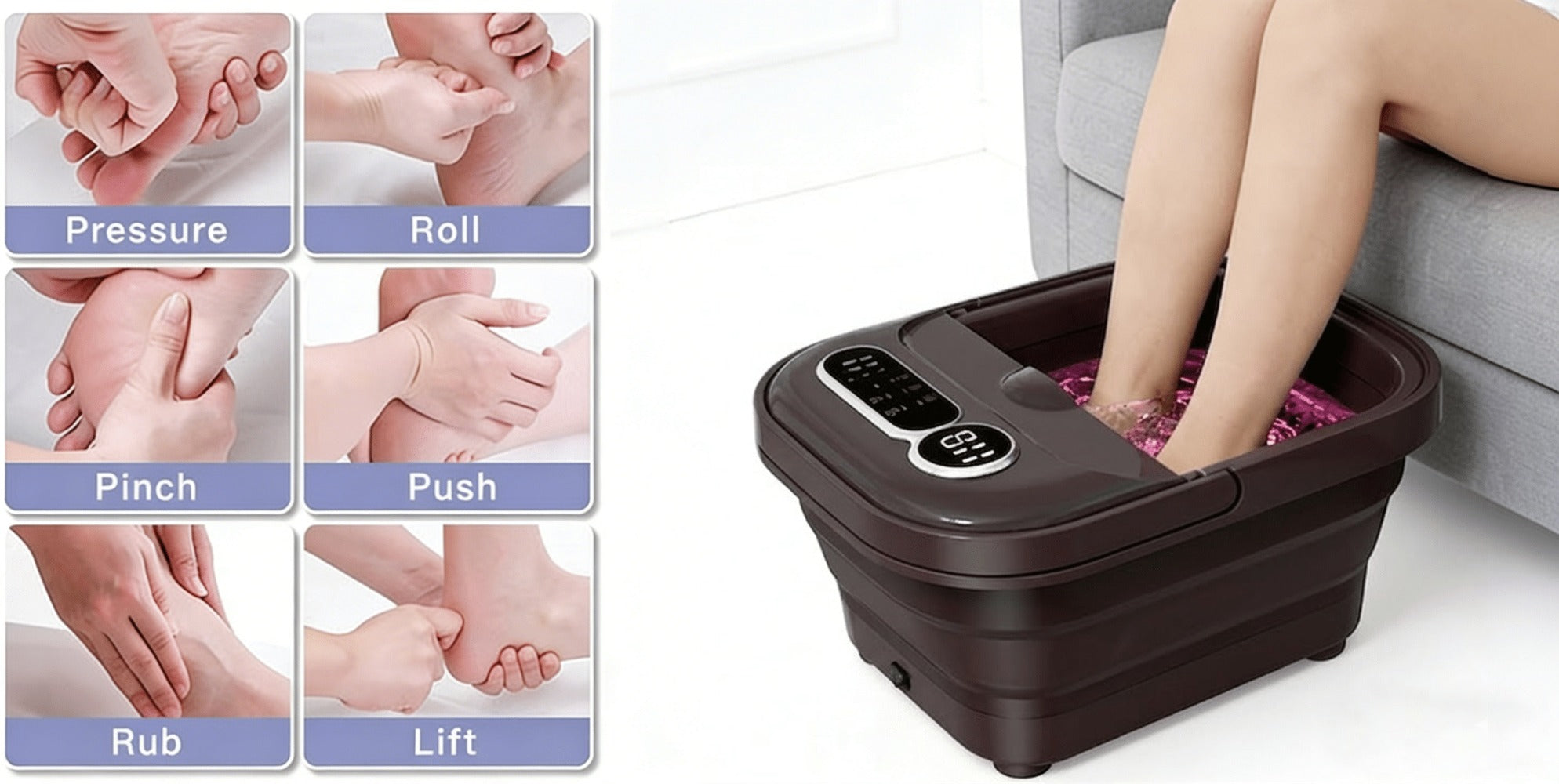 Foldable Foot Spa Bath Massager with Automatic Heating ¨C Temperature-Controlled Foot Soak Basin with Massage Rollers, Bubble Jets & Pedicure Kit, Collapsible Foot Bath for Home Relaxation & Gift