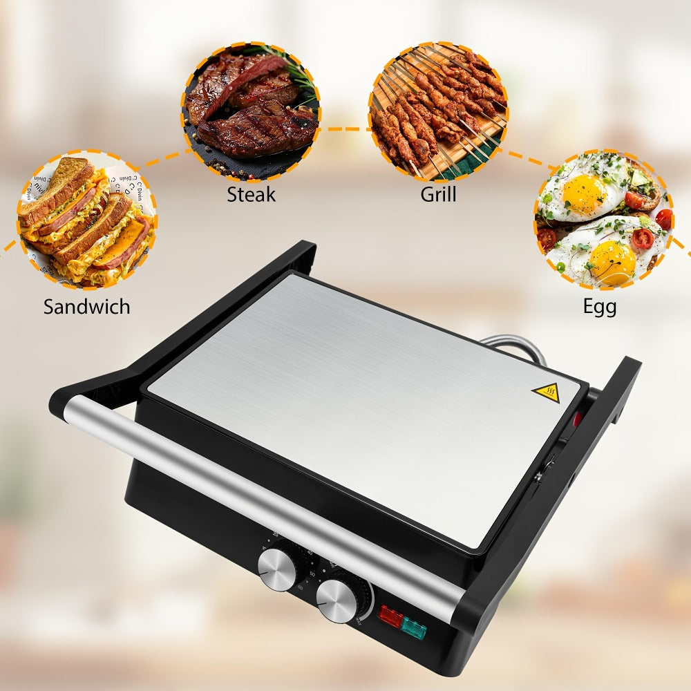 Panini Press Grill 3-in-1 Electric Indoor Grill with Non-Stick Plates - 180¡ã Flat Grill Sandwich Maker with Floating Hinge Grease Tray Temperature Control, Compact Countertop Grill for Home Dorm Office