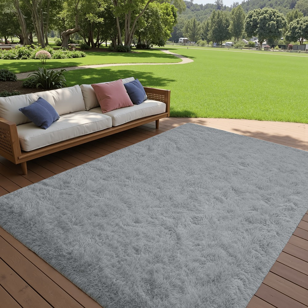 Plush Shaggy Area Rug 1.6 Inch Thick Non-Slip Machine Washable Polyester Carpet - Tie-Dye & Solid Color Fluffy Rectangle Rug for Living Room, Bedroom & Study | Silicone Grip Backing | 4 Sizes Available