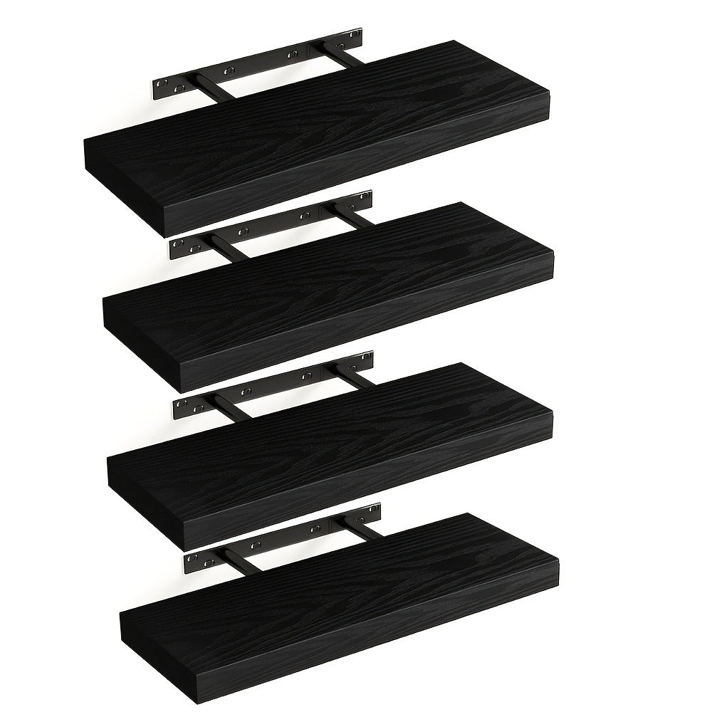 Floating Wall Shelves Set of 4, Retro Style Wall Mounted Shelves with Invisible Brackets for Bathroom Living Room Bedroom Kitchen, Brown Black White Gray Home Decor Display