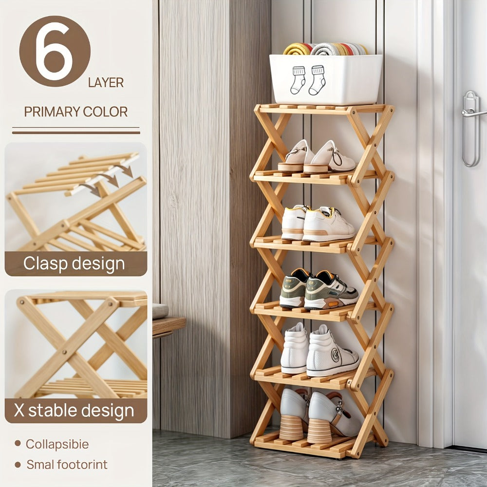 Bamboo Shoe Rack Foldable Multi-Tier ¨C Space-Saving Shoe Storage Shelf, Easy Assembly Standalone Organizer for Entryway, Hallway, Bedroom, Bathroom & Office ¨C 6 or 8 Tier Options