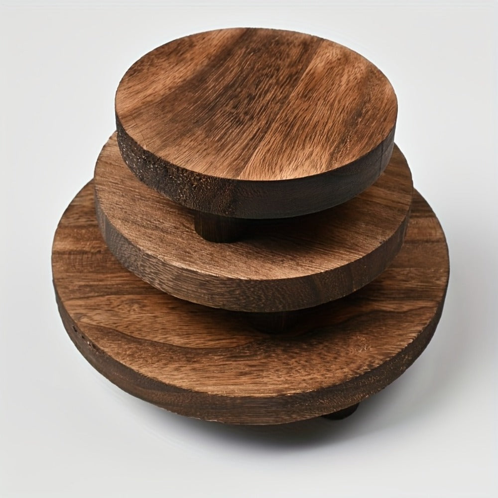 Wooden Display Risers Set of 3 ¨C Rustic Farmhouse Cake Stand Pedestals for Kitchen Counter, Home Decor, Christmas & Holiday Table Centerpiece Organizer