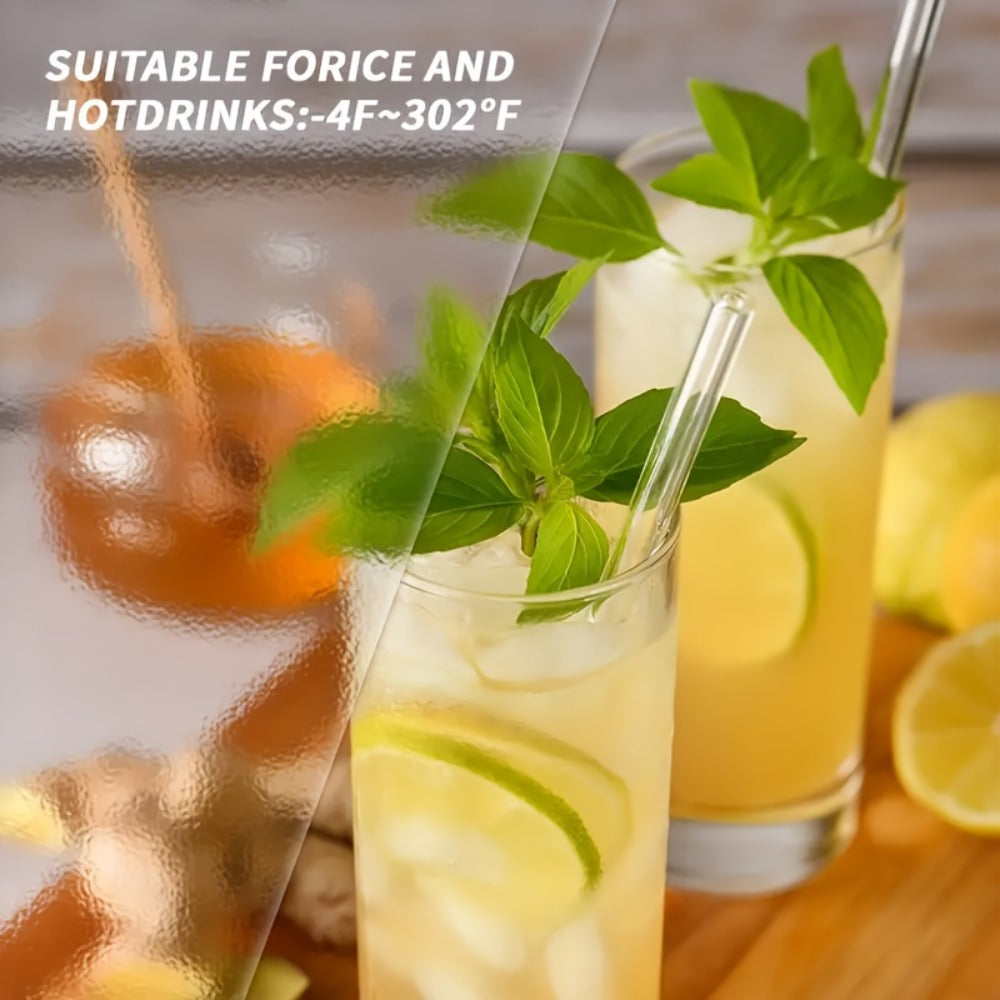 Glass Straws Set 12 Pack with Cleaning Brushes - Reusable Borosilicate Heat Resistant Drinking Straws for Smoothies Coffee Tea Milkshakes Mason Jars