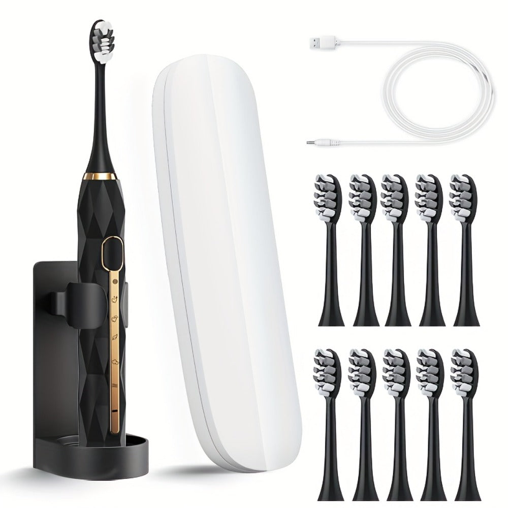 Sonic Electric Toothbrush IPX8 Waterproof USB Rechargeable with 10 Replacement Heads, Intelligent Timer, Travel Case & Charging Base ¨C 5 Colors for Men & Women