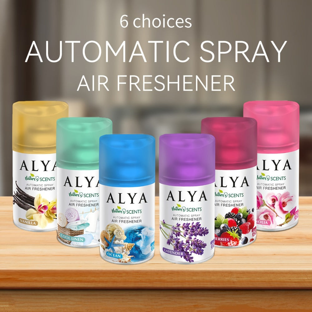 Automatic Spray Air Freshener Refill 8.45oz 1pc or 4pcs - 6 Scents Lavender Vanilla Cool Linen Ocean Mixed Berries Magnolia, Odor Fighting Room Spray for Car Office Home Bathroom Kitchen Fabric Closet