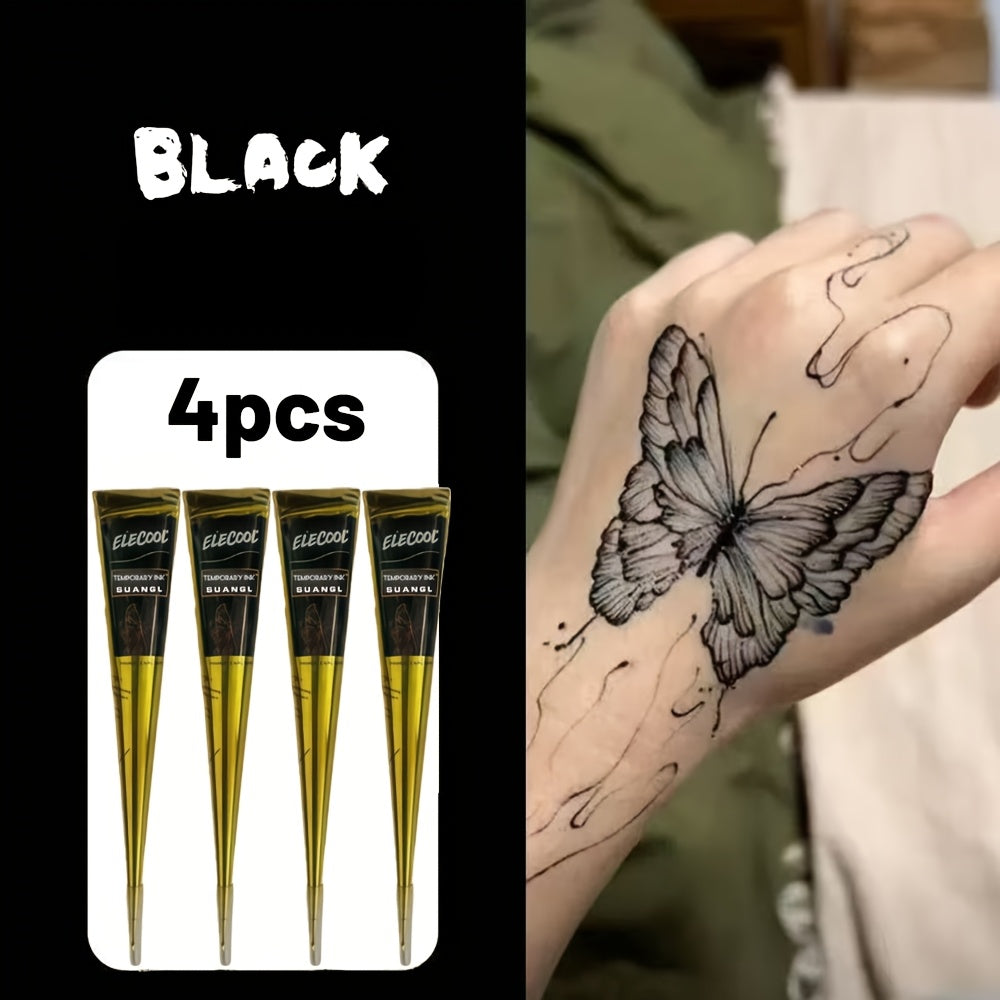 Temporary Semi-Permanent Tattoo Paste Kit - Waterproof Body Art Gel in Brown & Black with Tattoo Templates, Safe Non-Irritating Henna-Style Ink for Parties, Festivals, Cosplay & Daily Decoration