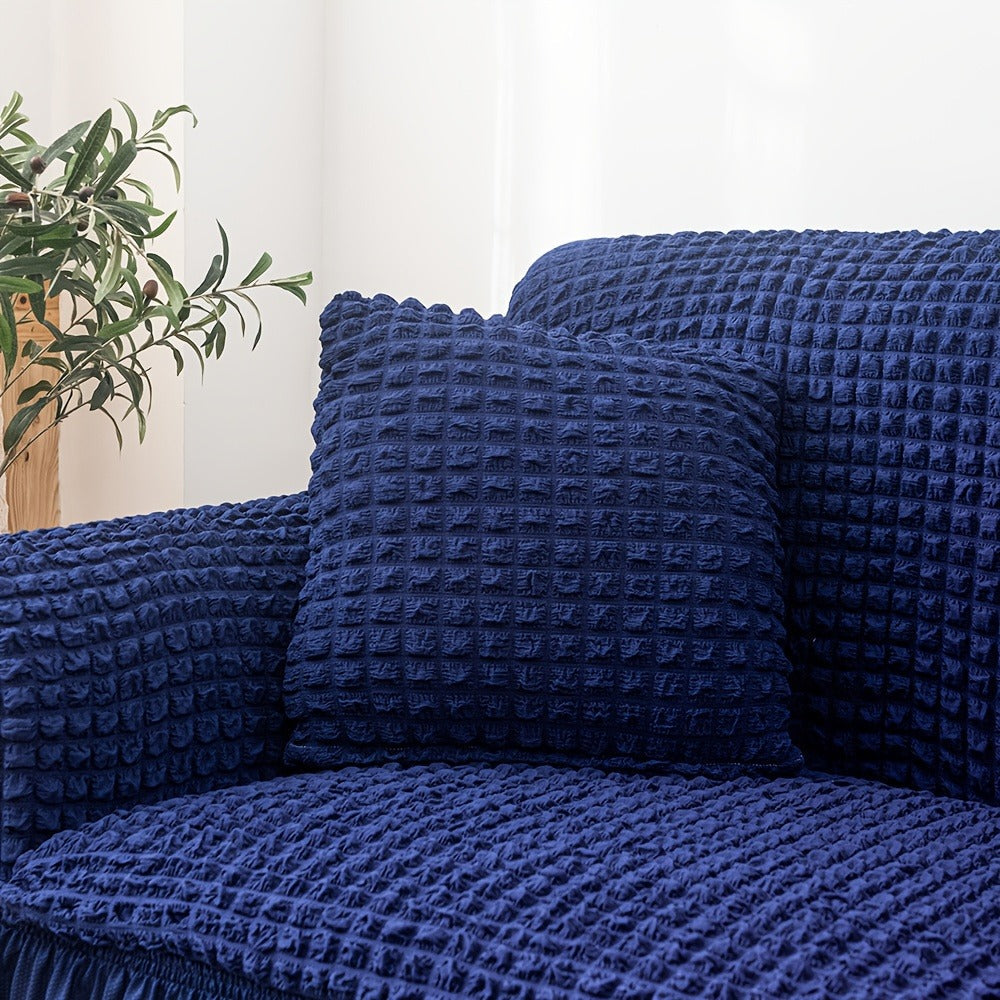 Stretch Seersucker Sofa Cover Solid Color Elastic Band Closure Machine Washable Slipcover for Armchair Loveseat 1 2 3 4 Seater - 8 Colors Home Wedding Decor