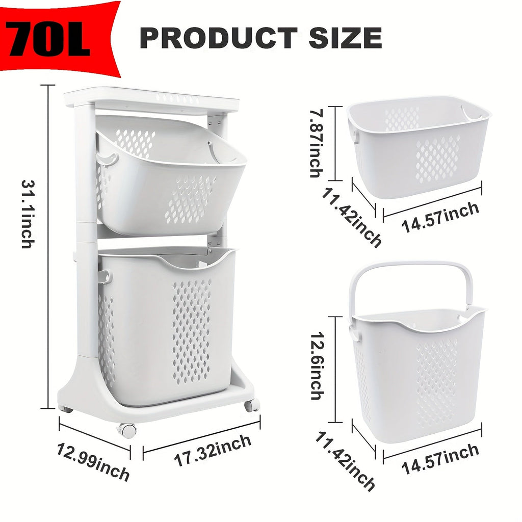 Rolling Laundry Hamper Cart with Wheels Multi-Tier | Large Capacity Laundry Basket with Removable Baskets | Wheeled Laundry Organizer for Laundry Room Bathroom Bedroom