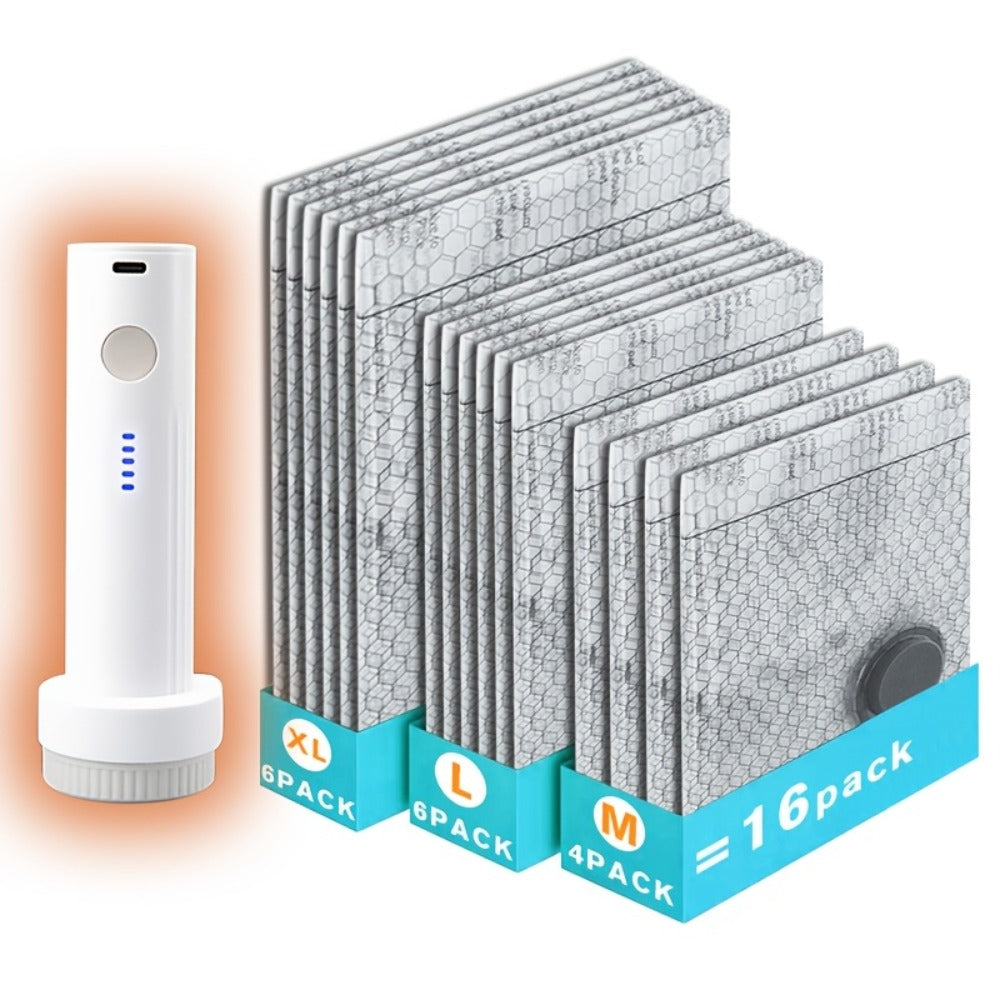 Vacuum Storage Bags with Electric Pump USB Wireless Space Saving Compression Bags for Clothes Blankets Duvets Pillows Bedding Travel Camping Wardrobe Organizer