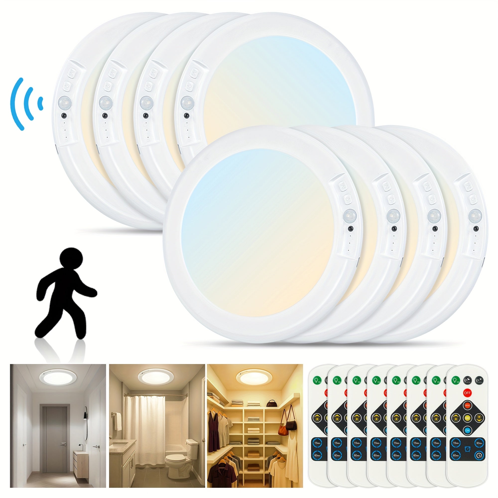 Rechargeable LED Ceiling Light with Motion Sensor ¨C Remote Control Dimmable, 3 Color Temps 3000K/4500K/6500K, 10 Brightness Levels, Battery Operated Closet Light for Bathroom Hallway Pantry Porch