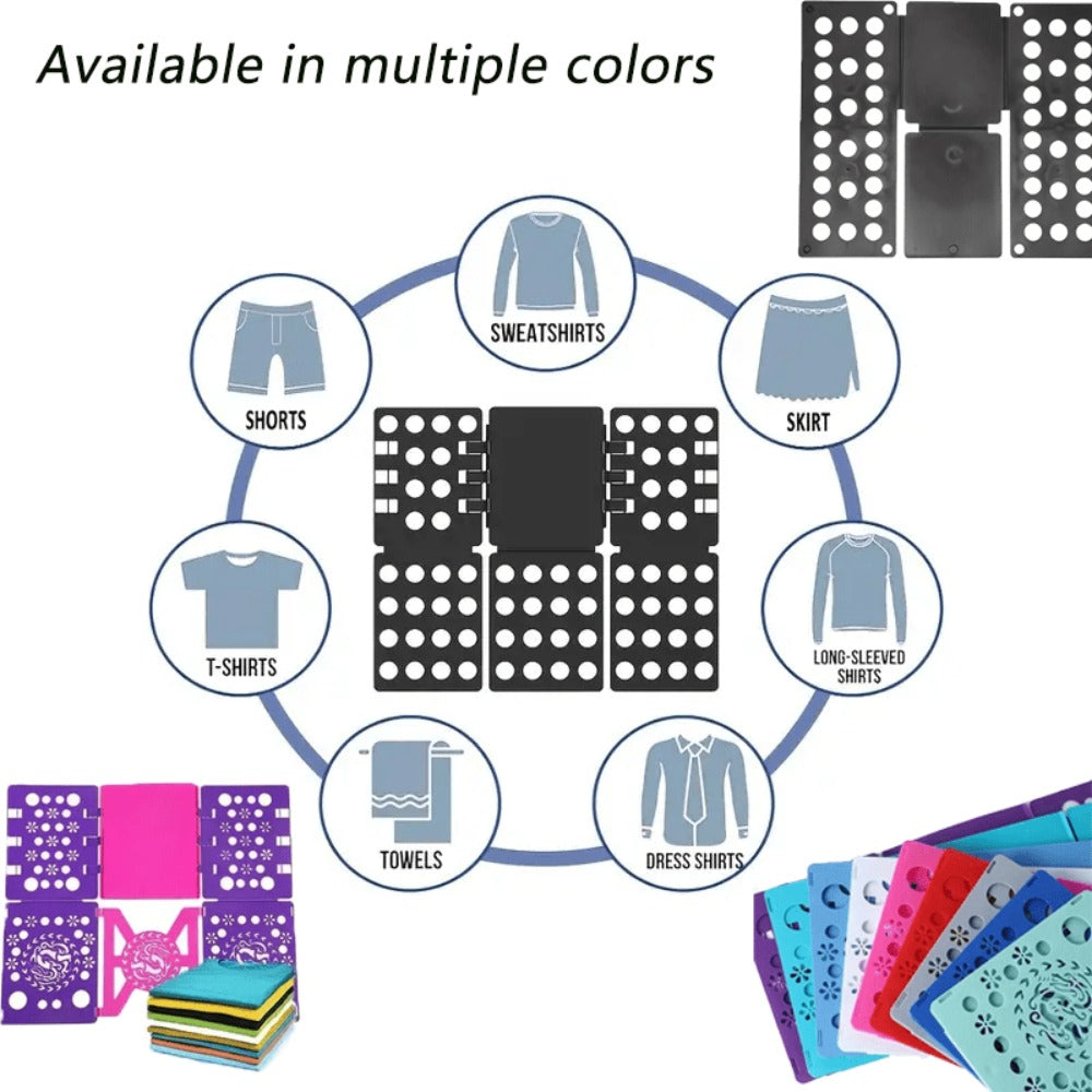 Clothes Folding Board Plastic Laundry Folder with Alignment Guide ¨C Fast & Easy T-Shirt Folder, Ergonomic Closet Organizer for Neat Clothes Folding, Multi-Color, Laundry Room & Bedroom Accessory