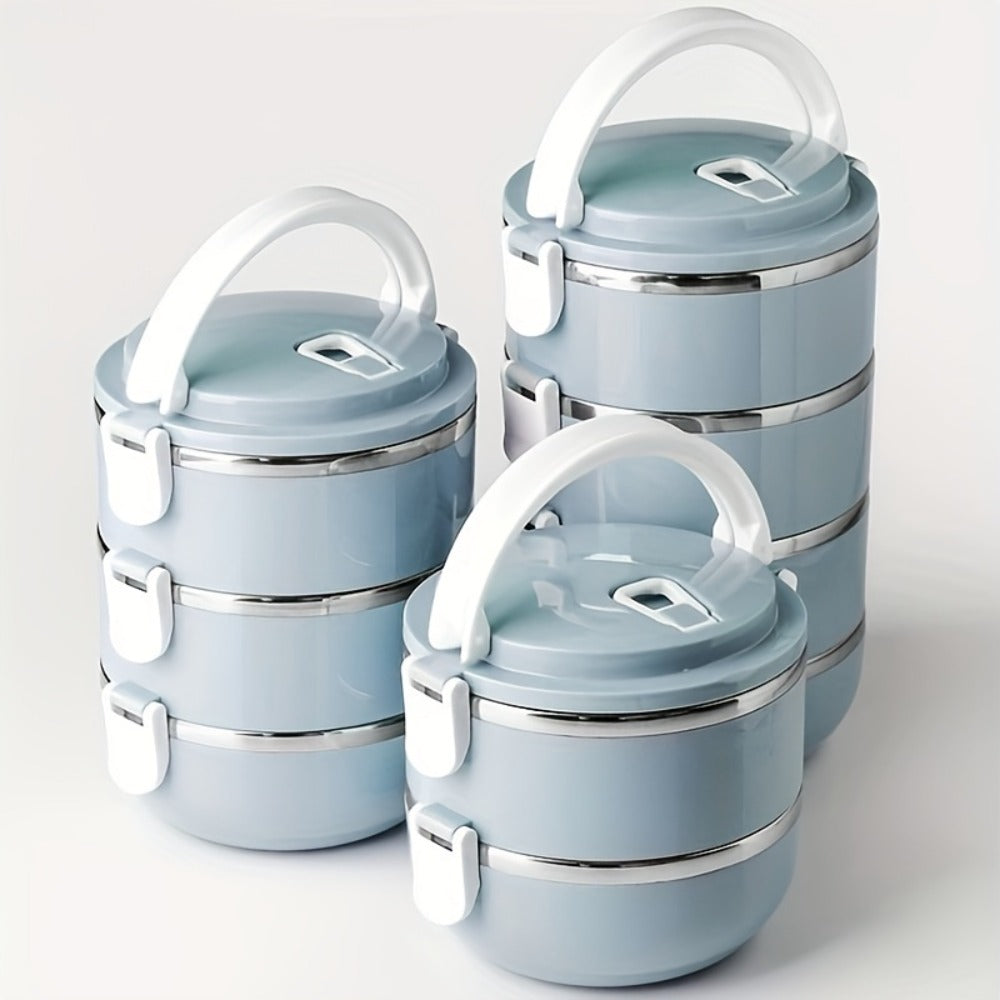 Stainless Steel Lunch Box Insulated Bento Box with Lid - Cylindrical Stackable Food Container for Office School Camping and Picnic, Dishwasher Safe Thermal Lunch Box Available in 2, 3 or 4 Layer for Adults and Kids