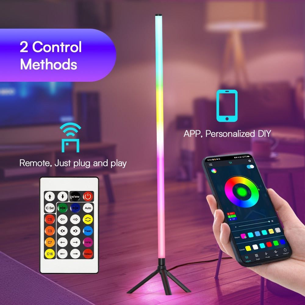 RGB Tube Light with Stand ¨C Smart App & Remote Control, Music Sync Color Changing, Timing, USB Powered for DJ Lighting, Photography, Dance Club, Game Room & Festival (1 or 2 Pack)