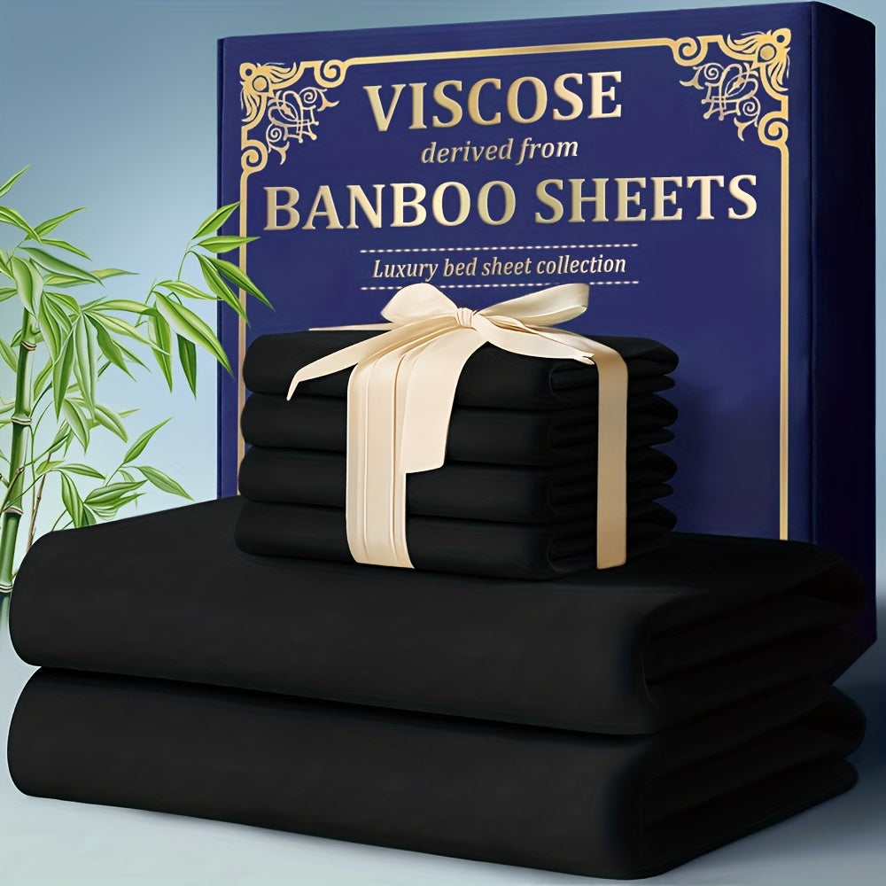 Bamboo Cooling Fitted Sheet Set 2300TC Deep Pocket All Season Bed Sheets | Ultra Soft Breathable Shrink-Resistant Flat Sheet Pillowcases Multiple Colors