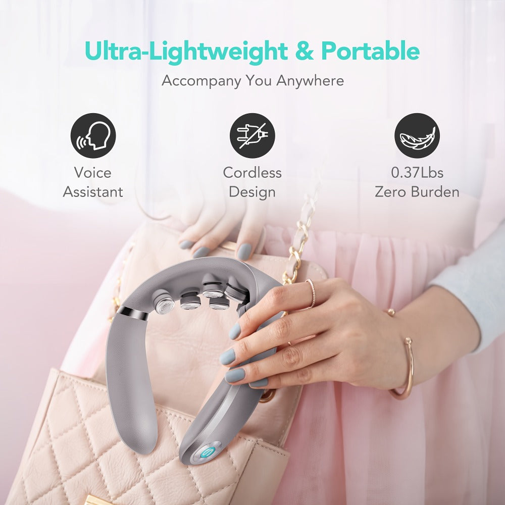 Neck Massager with Heat Cordless Electric Kneading | Wearable Hands-Free Portable Neck Shoulder Massager USB Rechargeable | Deep Acupressure Muscle Relaxer for Office Car Travel | Gift for Women Men