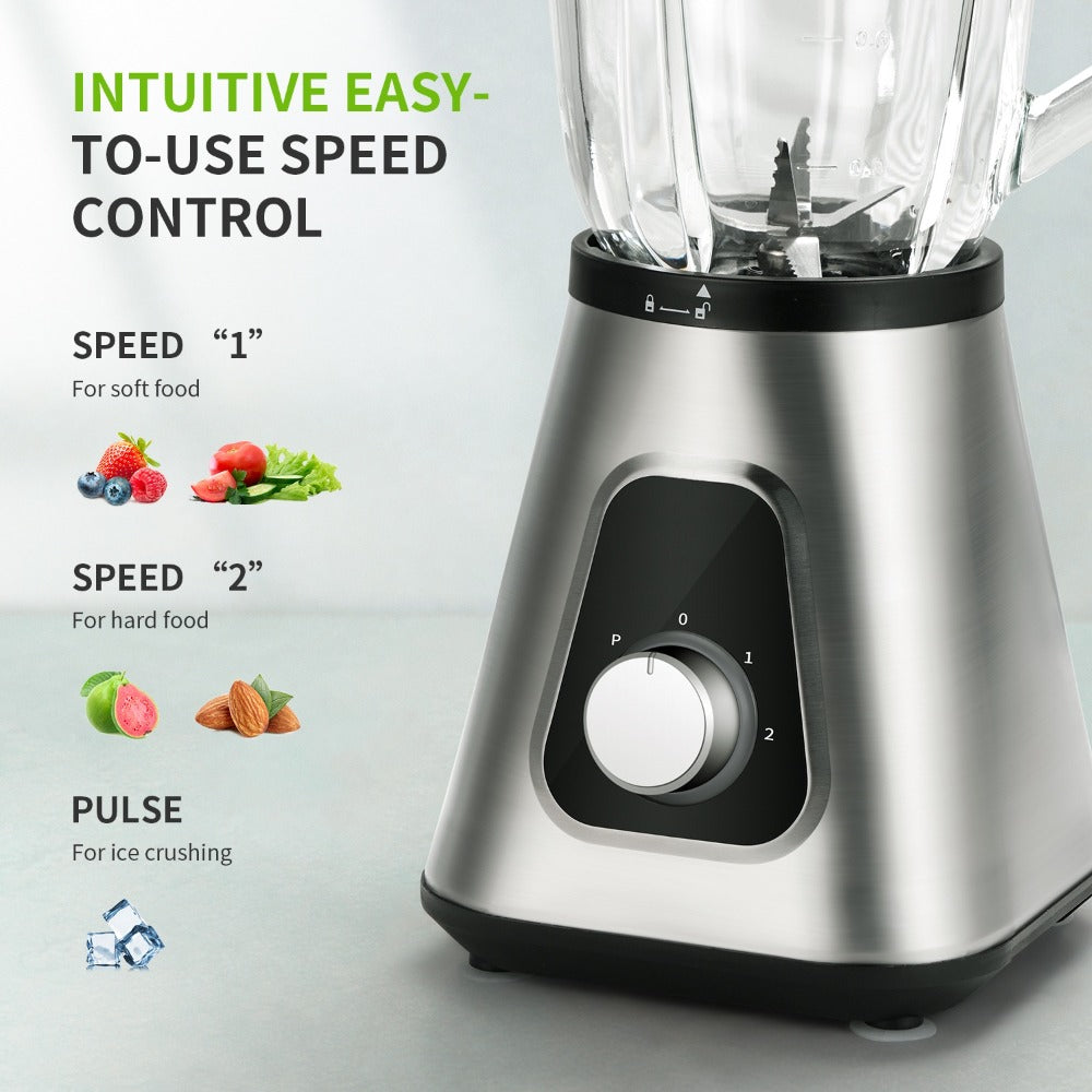 Countertop Blender 52oz Glass Jar & 22oz Portable Cup - 3-Speed Smoothie Juicer for Kitchen, Frozen Fruit, Milkshakes, Baby Food, Sauces & Fruit Purees, Powerful Home Blender Silver