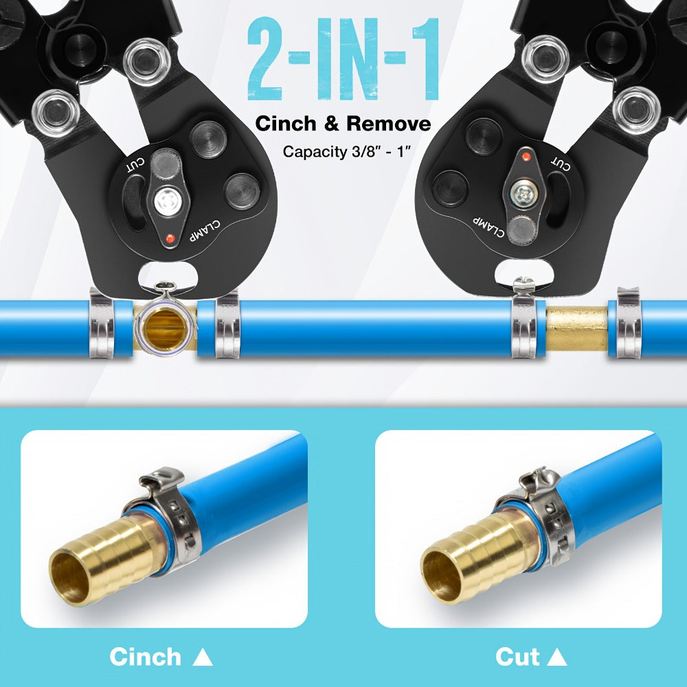 PEX Crimping Tool Kit ¨C Clamp Cinch Tool & Pipe Cutter, ASTM F2098 Certified, Fits 3/8¡± to 1¡± Stainless Steel Clamps, Includes 20pcs 1/2¡± & 10pcs 3/4¡± Clamps with Storage Bag
