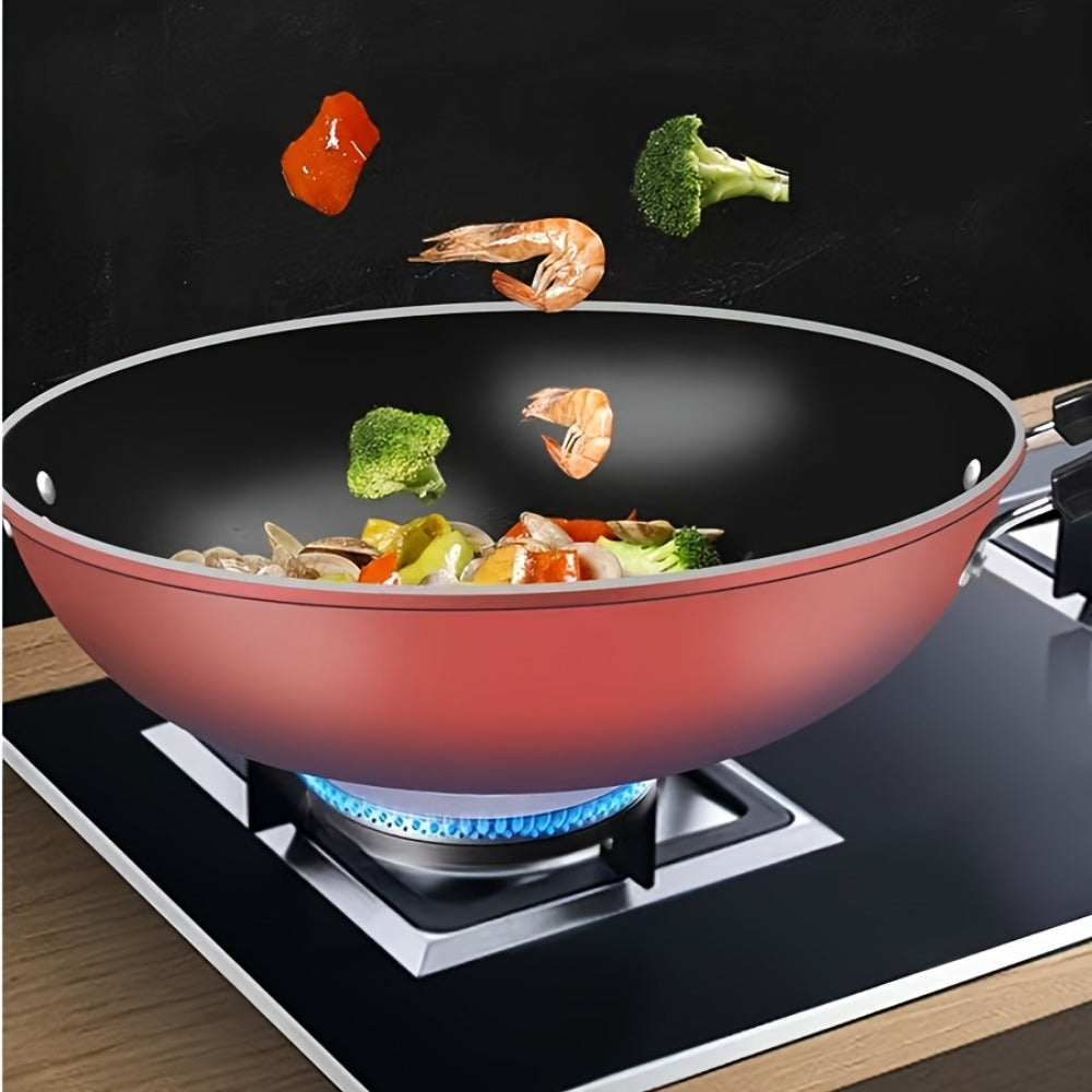 German Diamond Non-Stick Stir Fry Pan - Rice Stone Coating Smokeless Flat Bottom Wok for Induction Cooker Gas Stove, Multi-Purpose Household Frying Pan