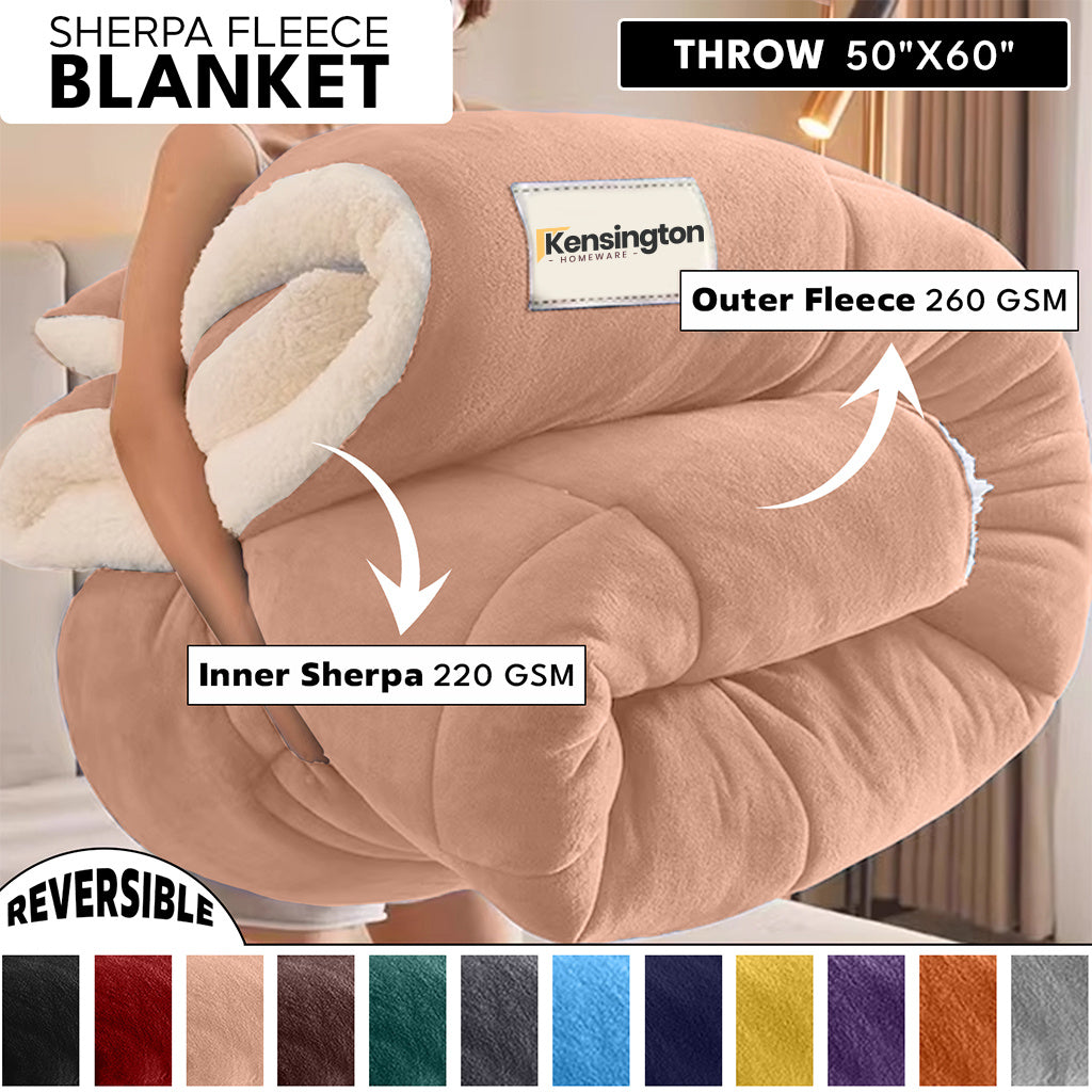 480GSM Sherpa Fleece Blanket ¨C Double-Sided Heavy Warm Throw for Couch, Bed & Travel, Reversible All Season, 13 Colors, 3 Sizes
