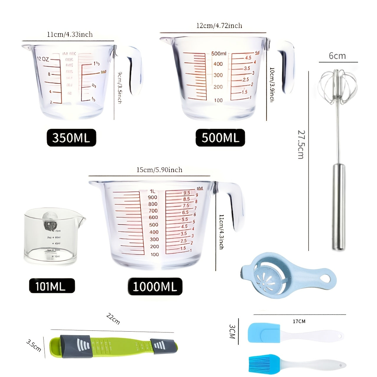 Tempered Glass Measuring Cup Set with Coffee Cups, Borosilicate Glass Liquid Measuring Cups for Kitchen Baking Cooking, Dishwasher Safe, 4PCs or 9PCs