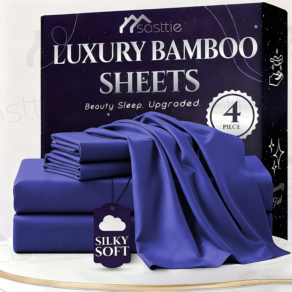 Fitted Sheet Bamboo Blend Deep Pocket Breathable Bed Sheet Set with Pillowcase