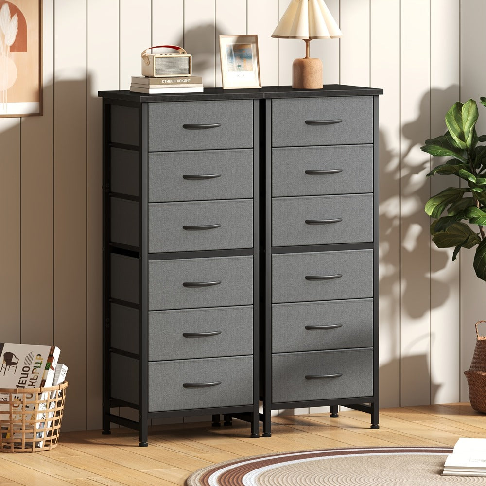 6 Drawer Fabric Dresser with Steel Frame Wooden Top - Storage Chest Organizer for Bedroom Closet Hallway Living Room