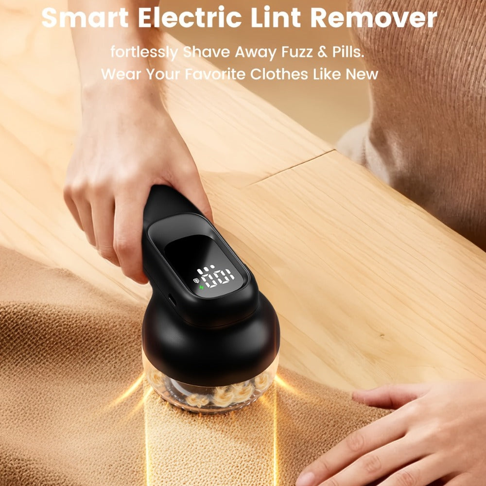 Fabric Shaver Lint Remover Rechargeable Electric Sweater Shaver with Digital Display 6-Leaf Blades 3-Speed Defuzzer Safety Lock Removes Fuzz Pills from Clothes Furniture Sofa Blanket Black