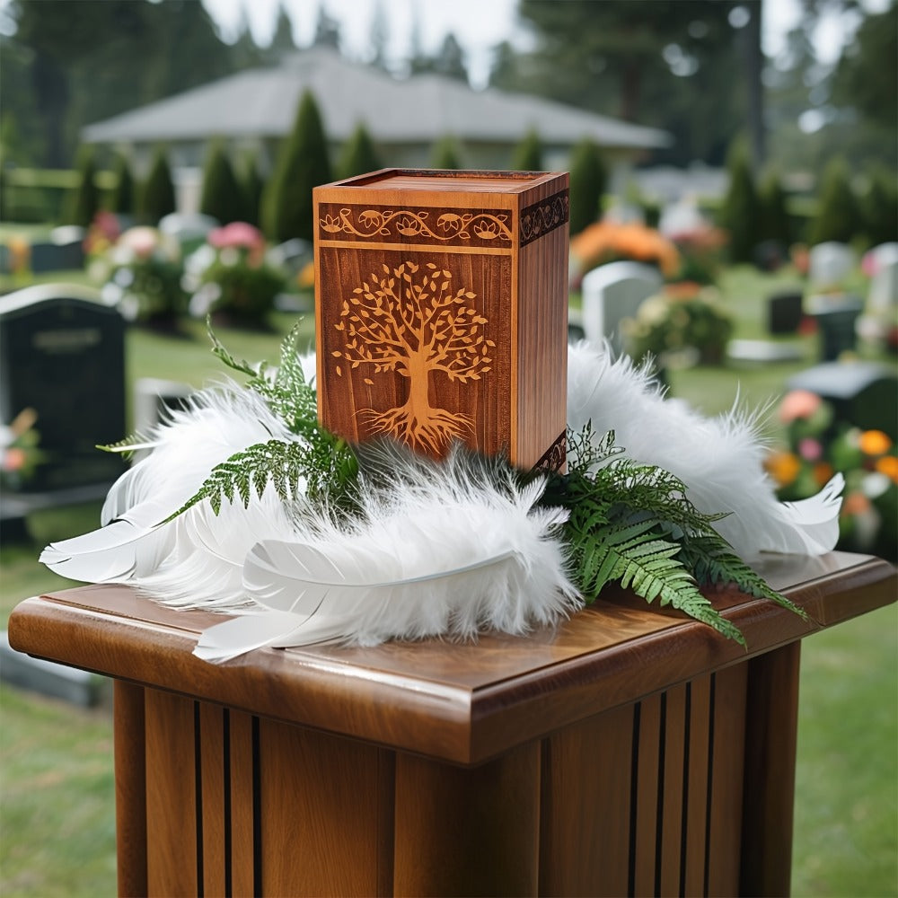 Cremation Urns for Human Ashes Adult ¨C Wood Tree of Life Memorial Urn Box 200 Cu In for Men Women Child Burial Funeral Keepsake Holds Adult Ashes Fits Pets Cat Dog