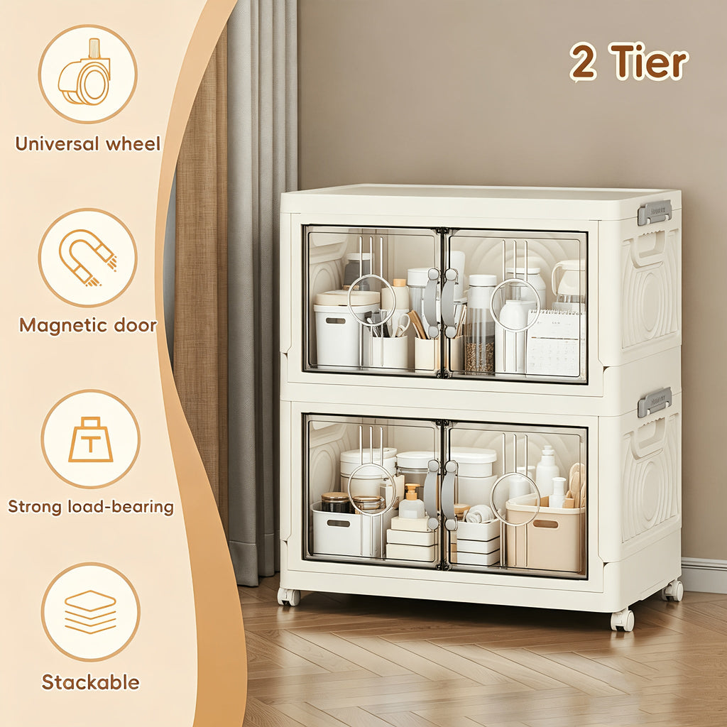 Collapsible Storage Bin with Lid ¨C Foldable Storage Cabinet 2/3/4/5 Layer 48QT Plastic Organizer | Freestanding Storage Rack for Home, Living Room, Kitchen & Bathroom | Snack & Box Storage Container