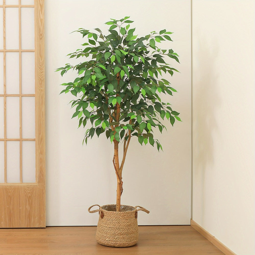 Artificial Ficus Tree Tall Fake Potted Plant Natural Wood Trunk Lifelike Silk Leaves 4FT 5FT 6FT 7FT Indoor Outdoor Living Room Bedroom Office Home Decor No Maintenance